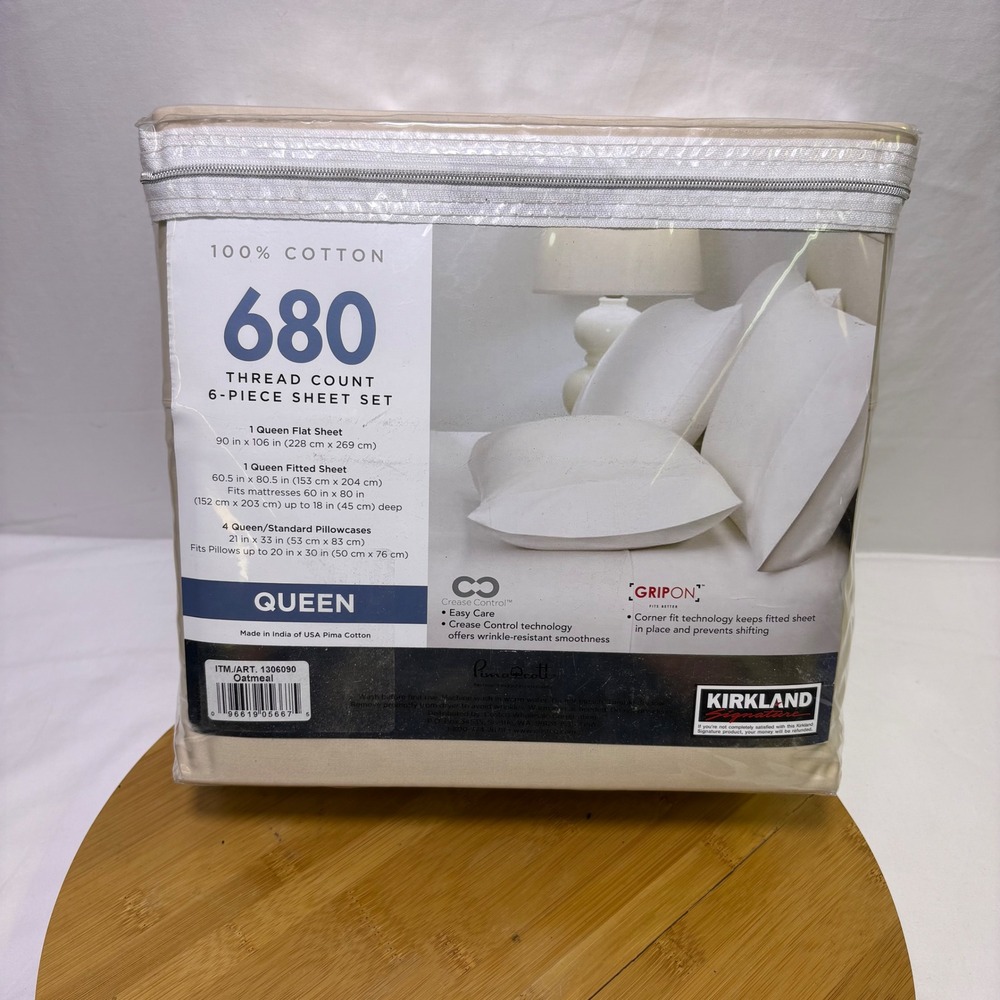 Kirkland Signature 680 Thread Count Queen 6 Piece Sheet Set Oatmeal Pima Cotton